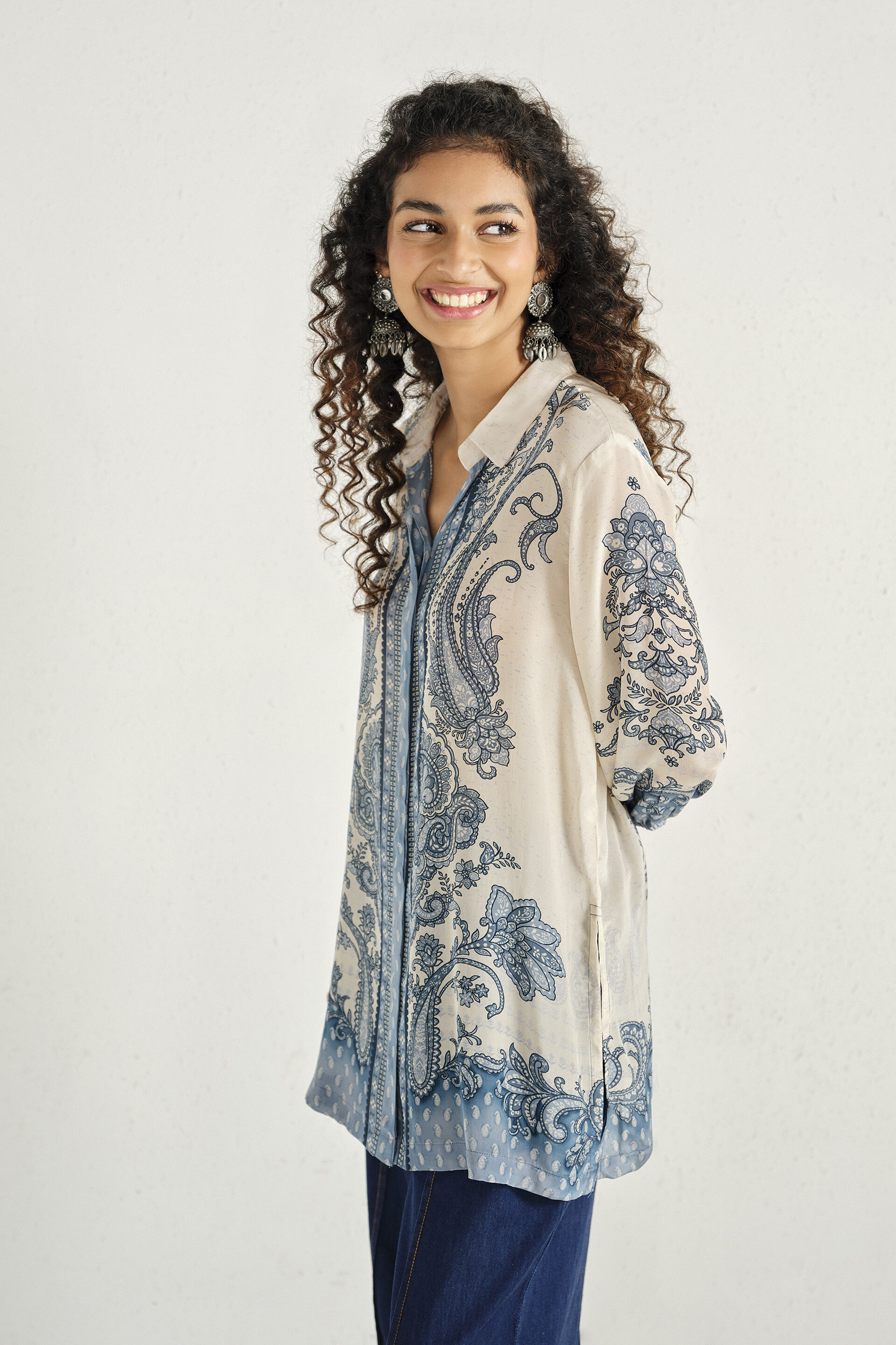 Printed Tunic in White, White, image 3